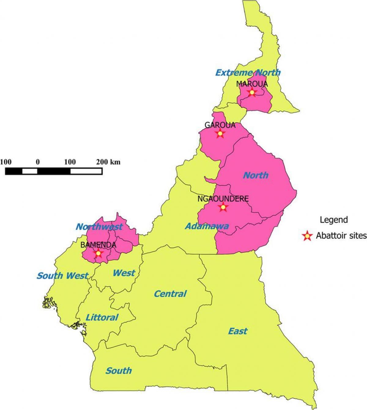 Kameroen regio ' s tonen kaart