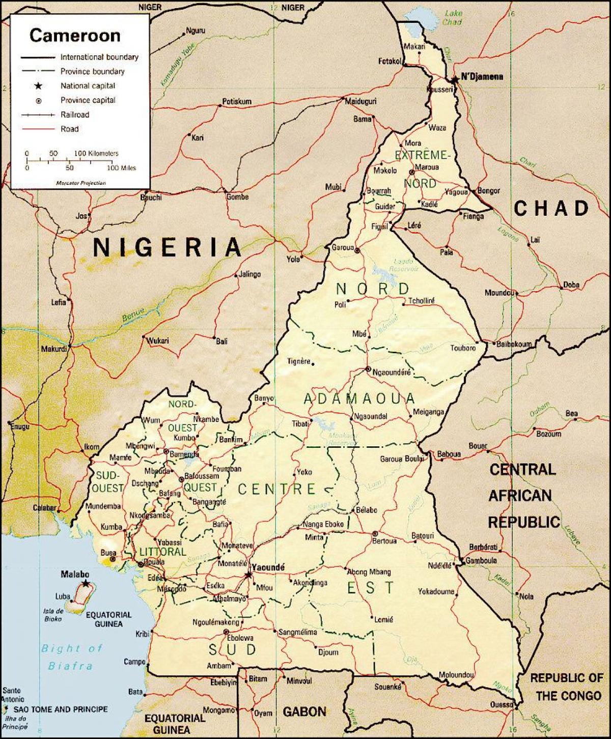 de kaart van Kameroen
