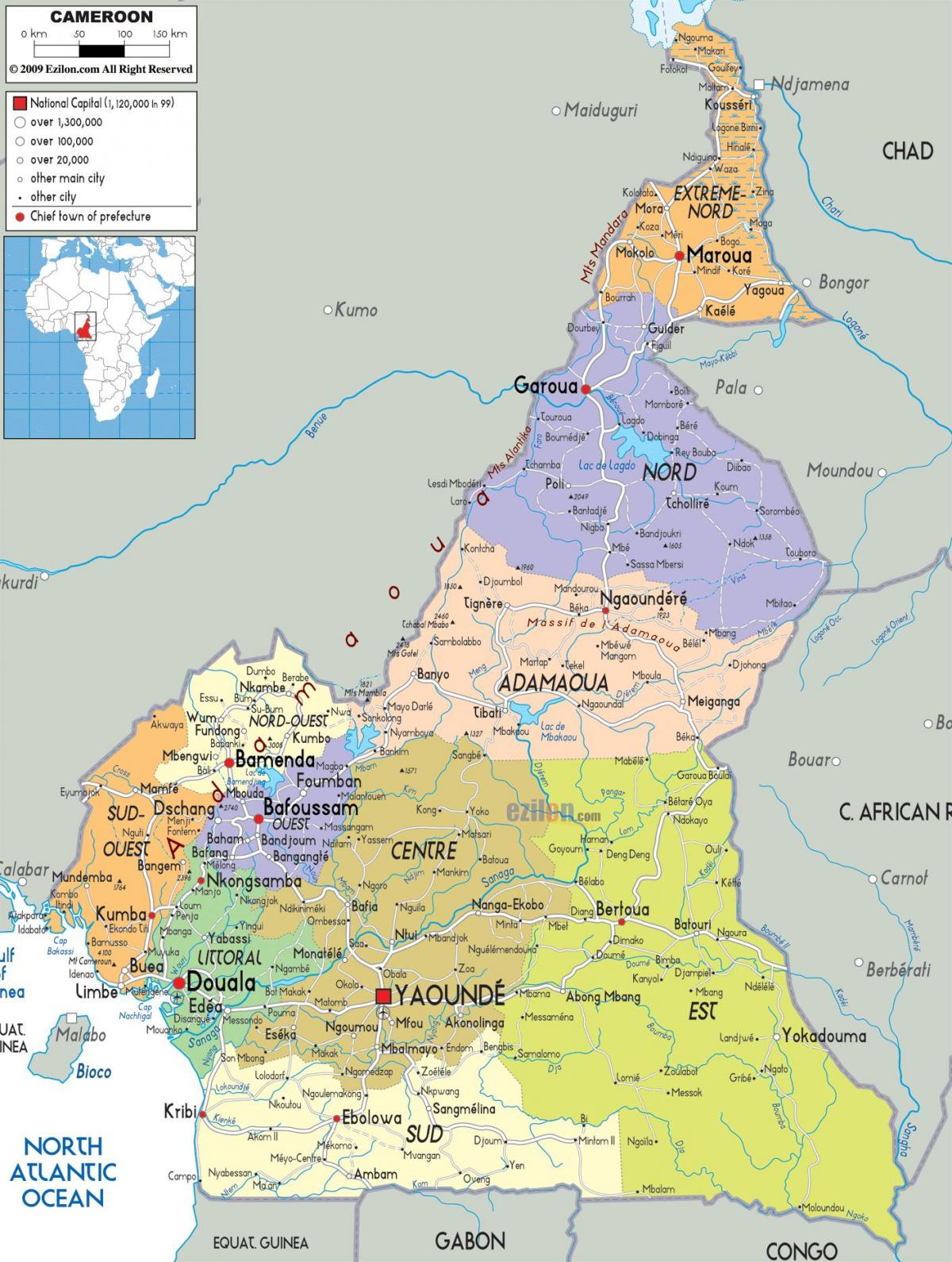 Kameroen kaart regio ' s