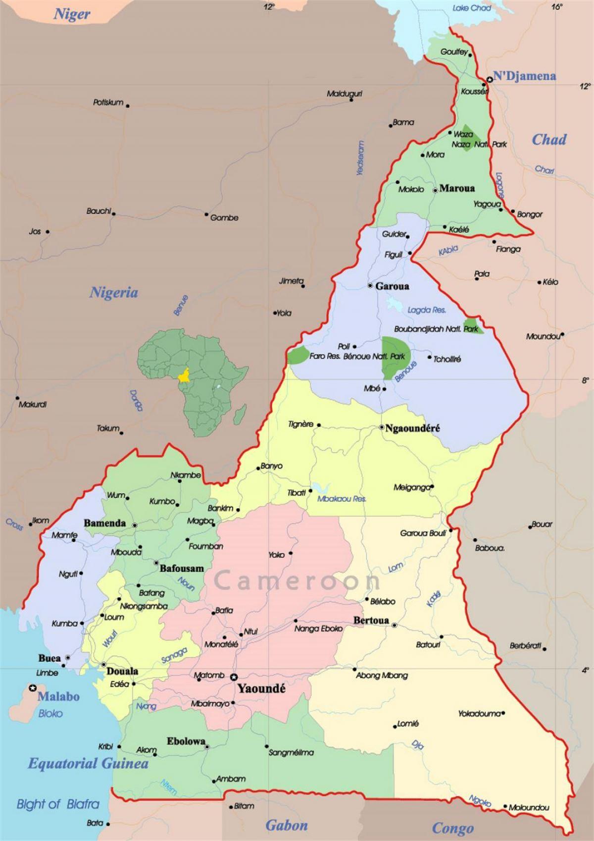 Kameroen kaart met steden